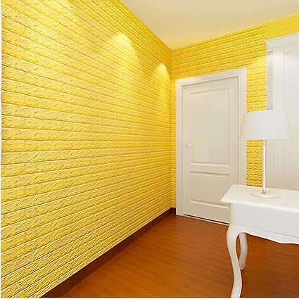 Infidecor PE Foam Yellow  Brick Wall Stickers  Self Adhesive 3D Brick Design Wall Panels Peel and Stick Wallpaper Waterproof Anti fouling Wall Tiles for Home Décor(70 CM x 77 CM) (Approx. 5.06SqFt)(Set of 5)(FS-03)