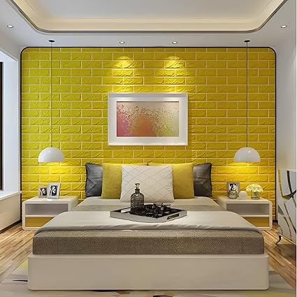 Infidecor PE Foam Yellow  Brick Wall Stickers  Self Adhesive 3D Brick Design Wall Panels Peel and Stick Wallpaper Waterproof Anti fouling Wall Tiles for Home Décor(70 CM x 77 CM) (Approx. 5.06SqFt)(Set of 5)(FS-03)