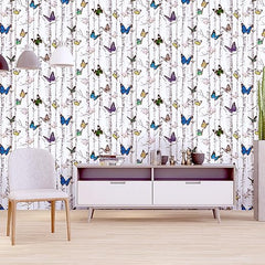 Infidecor Wall Stickers DIY Wallpaper (45 x 500 cm) 3D Stark Trees and Butterflies Decals Self Adhesive Waterproof Kids Room Wardrobe, Wall Decor Nature, White