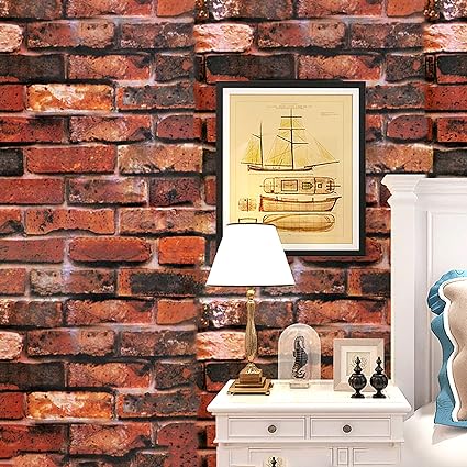 Infidecor Wall Stickers DIY Wallpaper Decal 3D Brick Self Adhesive House Office Decorative PVC Vinyl, Living Room, Hall Kitchen Shelf Liner Contact Paper Interior, Smokin Red