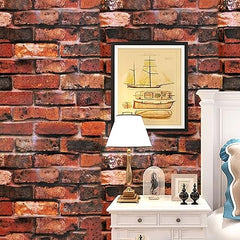 Infidecor Wall Stickers DIY Wallpaper Decal 3D Brick Self Adhesive House Office Decorative PVC Vinyl, Living Room, Hall Kitchen Shelf Liner Contact Paper Interior, Smokin Red
