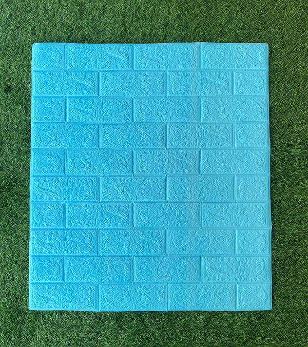 3D Sky Blue Brick Wallpaper PE Foam Self Adhesive Brick Design Wall Stickers DIY Wallpaper for Home Hotel Living Room Bedroom Cafe Decor (70 CM x 77 CM) (White)(Set of 5)(FS-21)