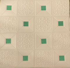 3D Wall Sticker PVC Foam Royal Pattern Self-Adhesive Wallpaper PE Foam, Washable Wall Paper Sheets for Living Room Wall for Bedroom, Office, Kitchen (70 CM x 70 CM)(White Green)(Set of 5)(FS-27)