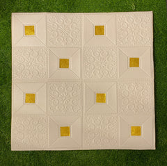 3D Wall Sticker PVC Foam Royal Pattern Self-Adhesive Wallpaper PE Foam, Washable Wall Paper Sheets for Living Room Wall for Bedroom, Office, Kitchen (70 CM x 70 CM)(White Golden)(Set of 5)(FS-28)