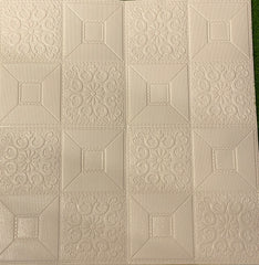 3D Wall Sticker PVC Foam Royal Pattern Self-Adhesive Wallpaper PE Foam, Washable Wall Paper Sheets for Living Room Wall for Bedroom, Office, Kitchen (70 CM x 70 CM)(White)(Set of 5)(FS-31)