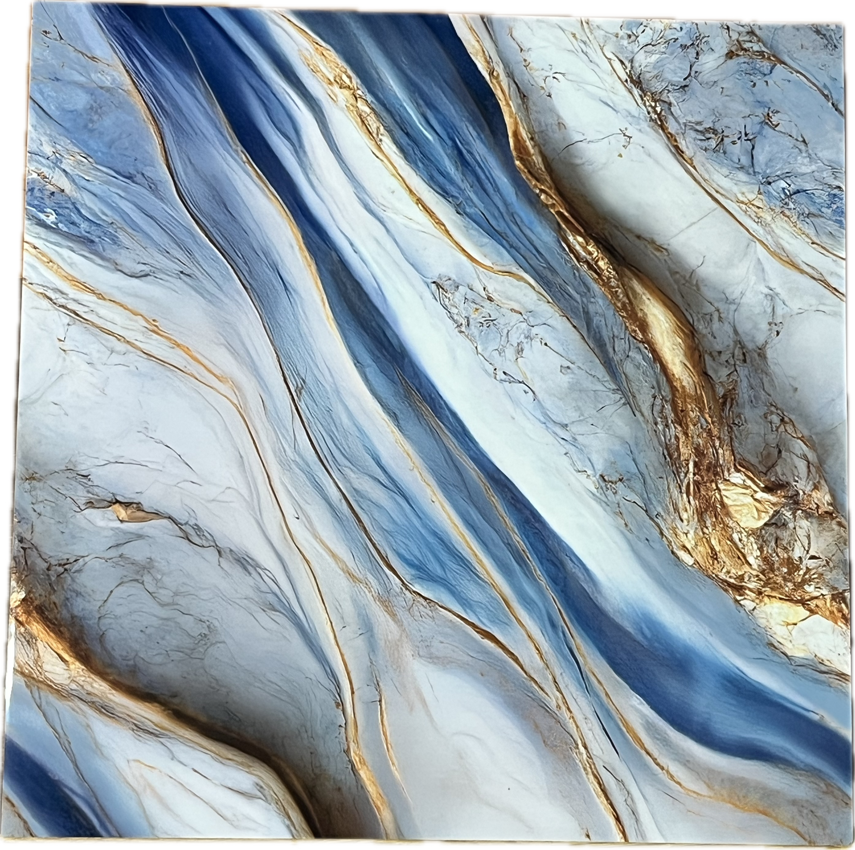 White -Blue and Golden  UV Coated Real Marble Tile Designed wall Stickers, Self Adhesive And Washable Wall Stickers For Wall Decoration (60 CM x 60 CM) ( Set Of 05 )(MS-46)