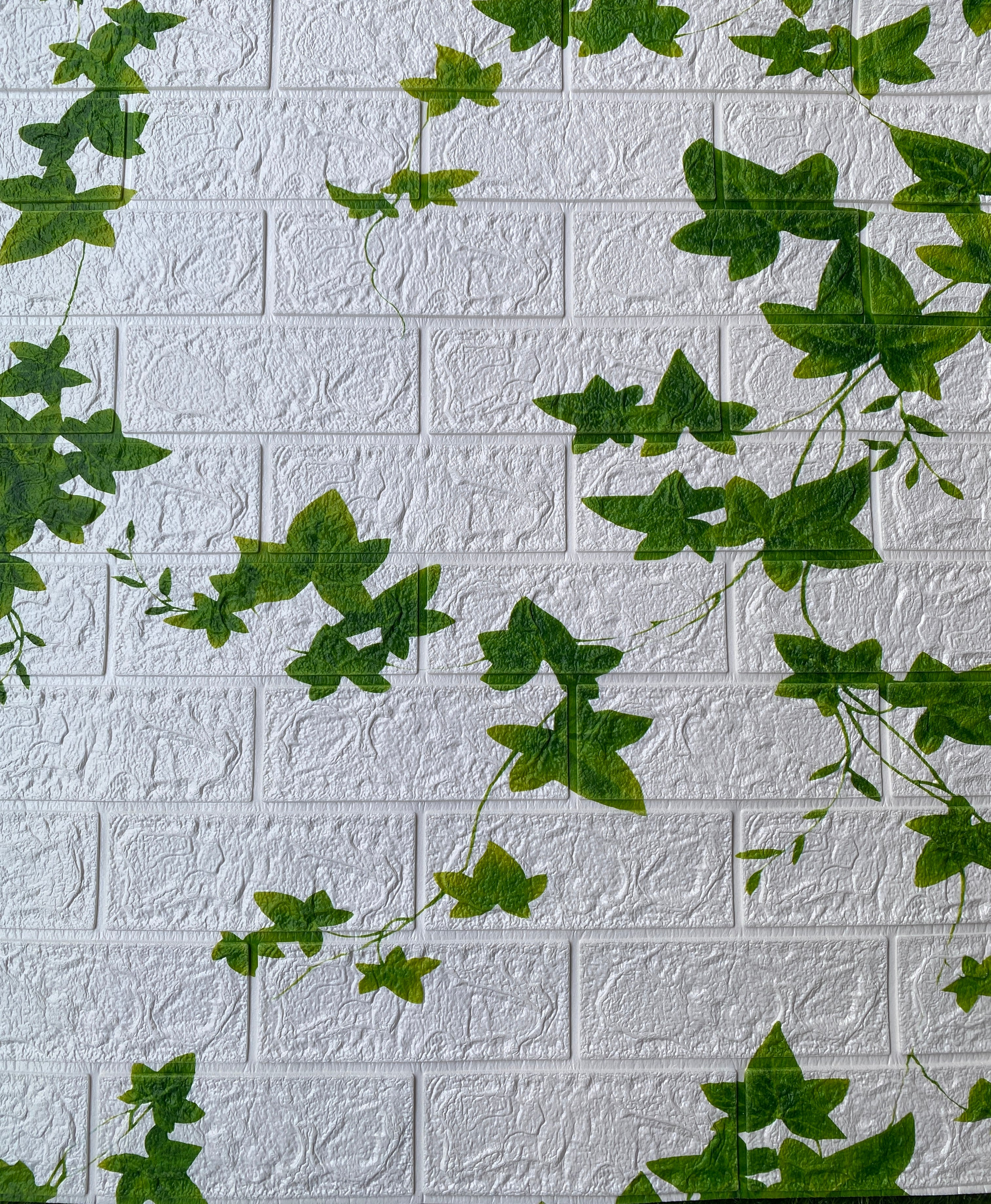 3D Nature White Brick with Leaves Wallpaper Self Adhesive, Peel and Stick Foam Sheet for Wall décor and Home décor (70 CM x 77 CM)(Set of 5)(FS-02)