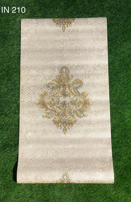 Golden And Blue Floral Pattern Not Self Adhesive 53 Cm X 1000 Cm for PVC Vinyl Coated for Wall Bedroom Living Room Latest Stylish for Home Decoration ( 57 Sqft Roll) (IN-210)