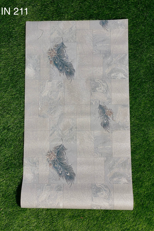 Cream And White Feather Pattern Not Self Adhesive 53 Cm X 1000 Cm for PVC Vinyl Coated for Wall Bedroom Living Room Latest Stylish for Home Decoration ( 57 Sqft Roll) (IN-211)