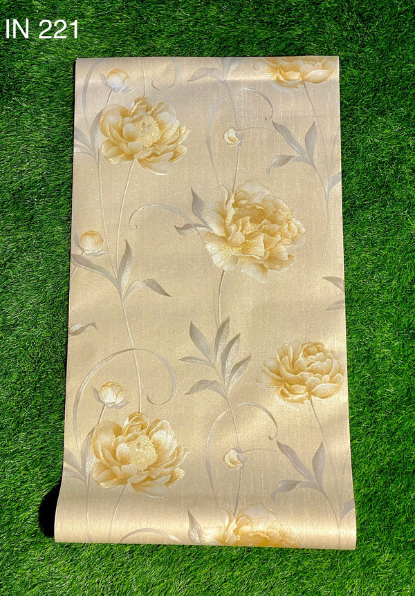 Golden Floral Design  Not Self Adhesive 53 Cm X 1000 Cm for PVC Vinyl Coated for Wall Bedroom Living Room Latest Stylish for Home Decoration ( 57 Sqft Roll) (IN-221)