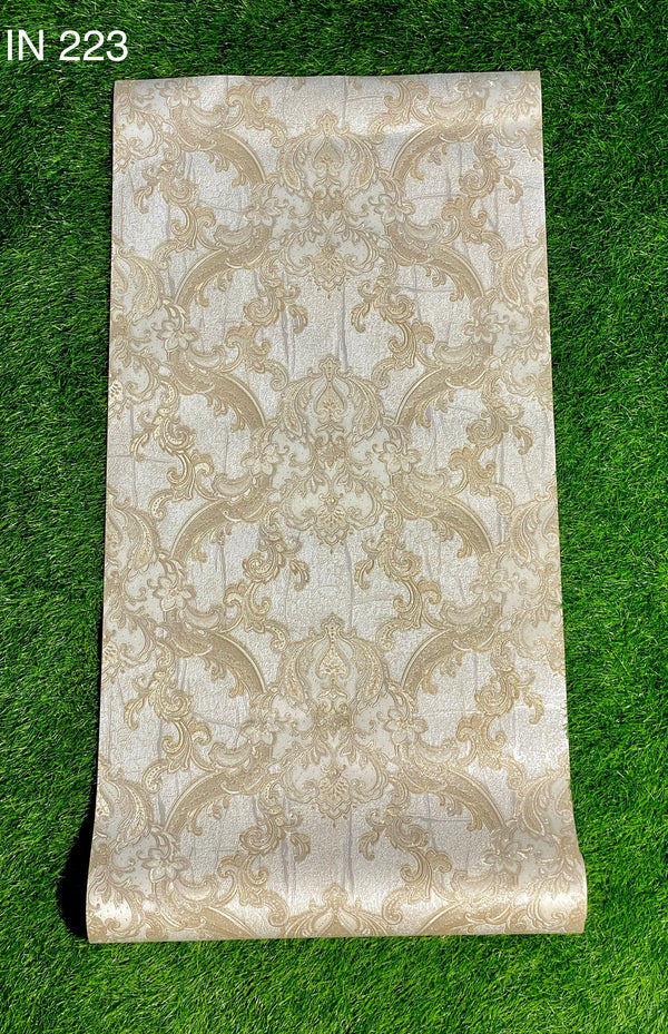 White-Golden Floral Design  Not Self Adhesive 53 Cm X 1000 Cm for PVC Vinyl Coated for Wall Bedroom Living Room Latest Stylish for Home Decoration ( 57 Sqft Roll) (IN-223)