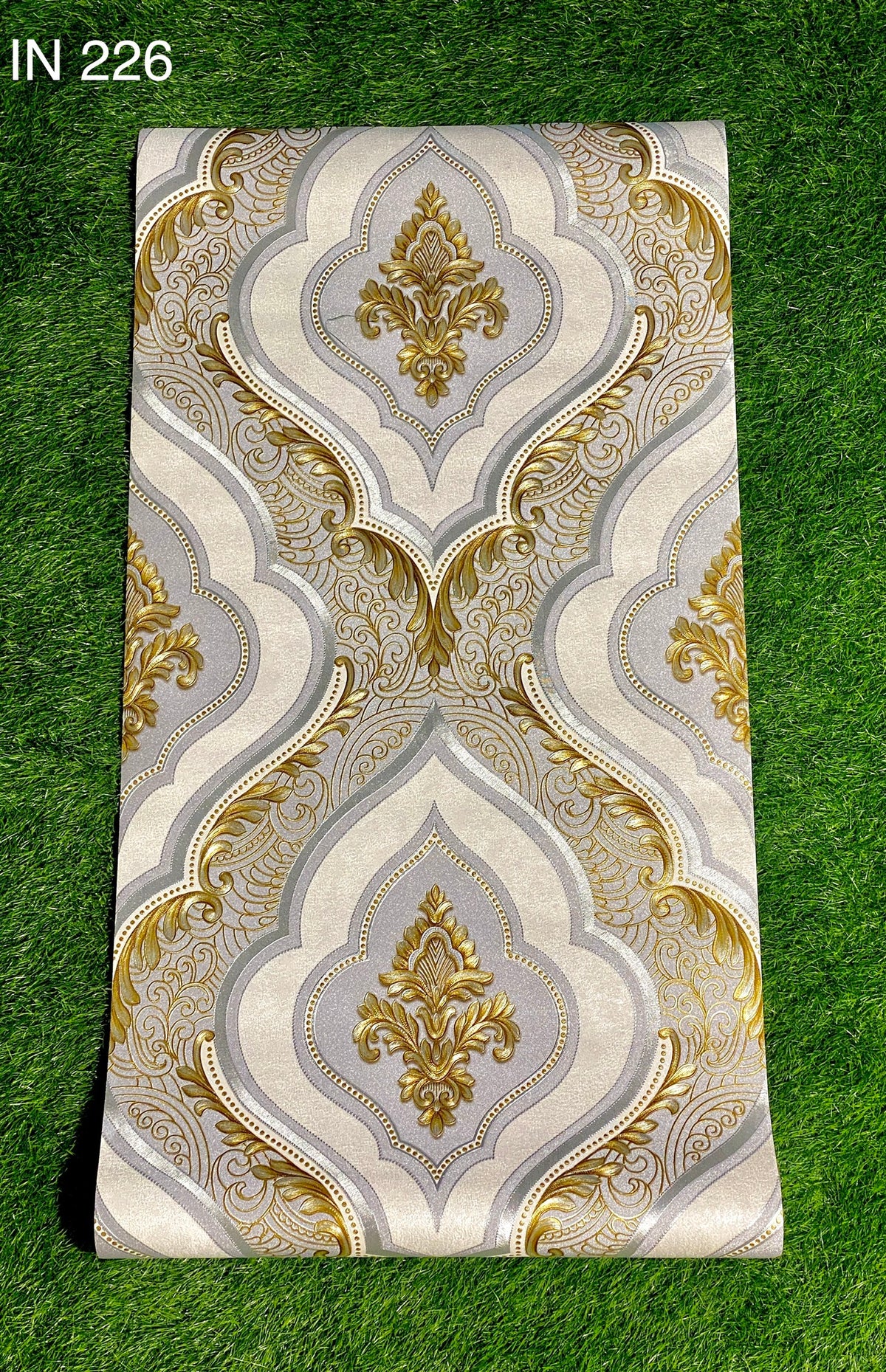 Golden Wallpaper With White And Gray  Floral Design  Not Self Adhesive 53 Cm X 1000 Cm for PVC Vinyl Coated for Wall Bedroom Living Room Latest Stylish for Home Decoration ( 57 Sqft Roll) (IN-226)