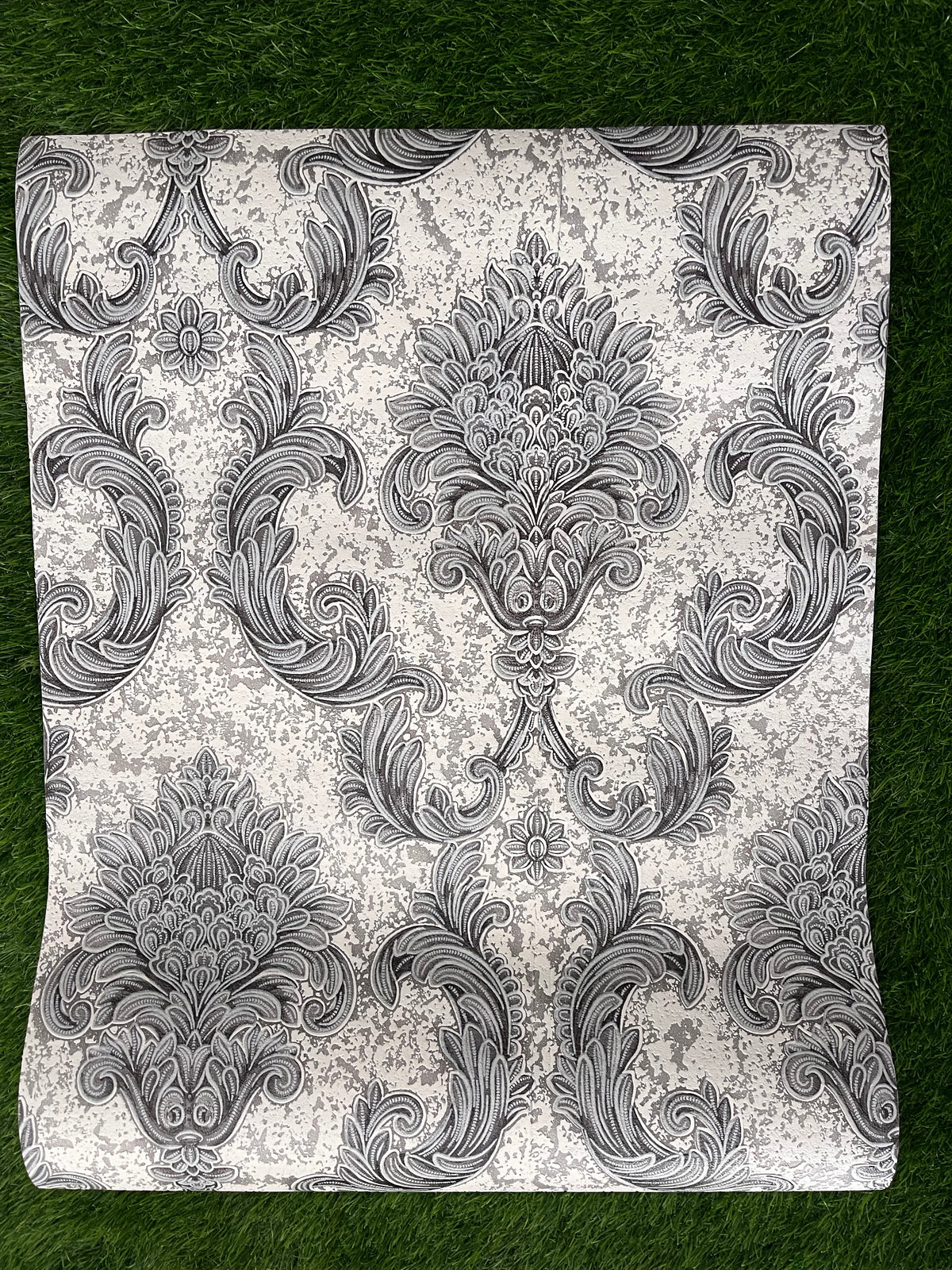 White Floral Design with Gray and black  Pattern Design  Not Self Adhesive 53 Cm X 1000 Cm for PVC Vinyl Coated for Wall Bedroom Living Room Latest Stylish for Home Decoration ( 57 Sqft Roll) (IN-02)