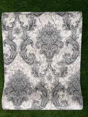 White Floral Design with Gray and black  Pattern Design  Not Self Adhesive 53 Cm X 1000 Cm for PVC Vinyl Coated for Wall Bedroom Living Room Latest Stylish for Home Decoration ( 57 Sqft Roll) (IN-02)