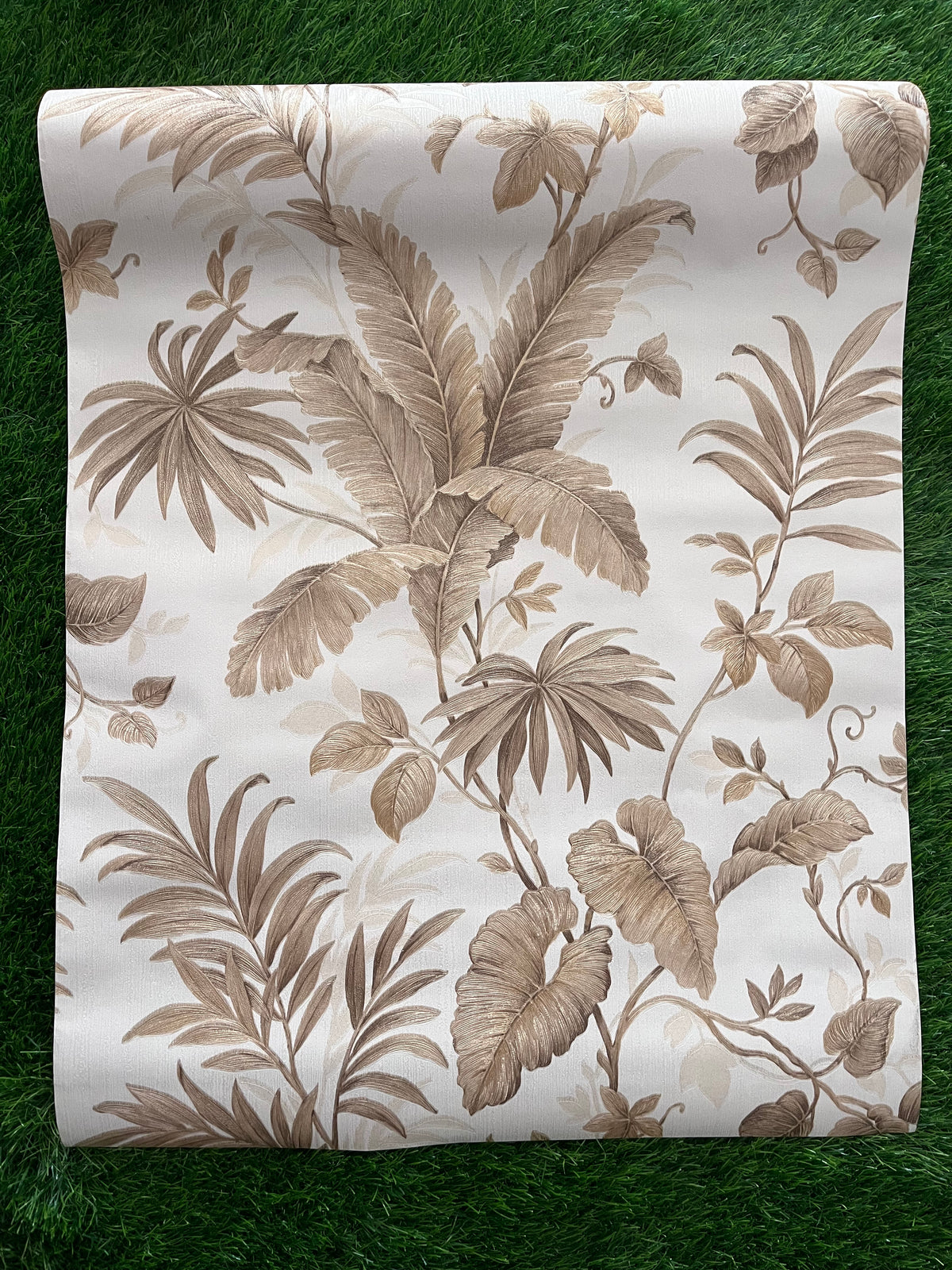White Floral Design with Brown Leaf  Pattern Design  Not Self Adhesive 53 Cm X 1000 Cm for PVC Vinyl Coated for Wall Bedroom Living Room Latest Stylish for Home Decoration ( 57 Sqft Roll) (IN-04)