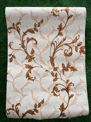 White Floral Design with Brown Leaf  Pattern Design  Not Self Adhesive 53 Cm X 1000 Cm for PVC Vinyl Coated for Wall Bedroom Living Room Latest Stylish for Home Decoration ( 57 Sqft Roll) (IN-07)