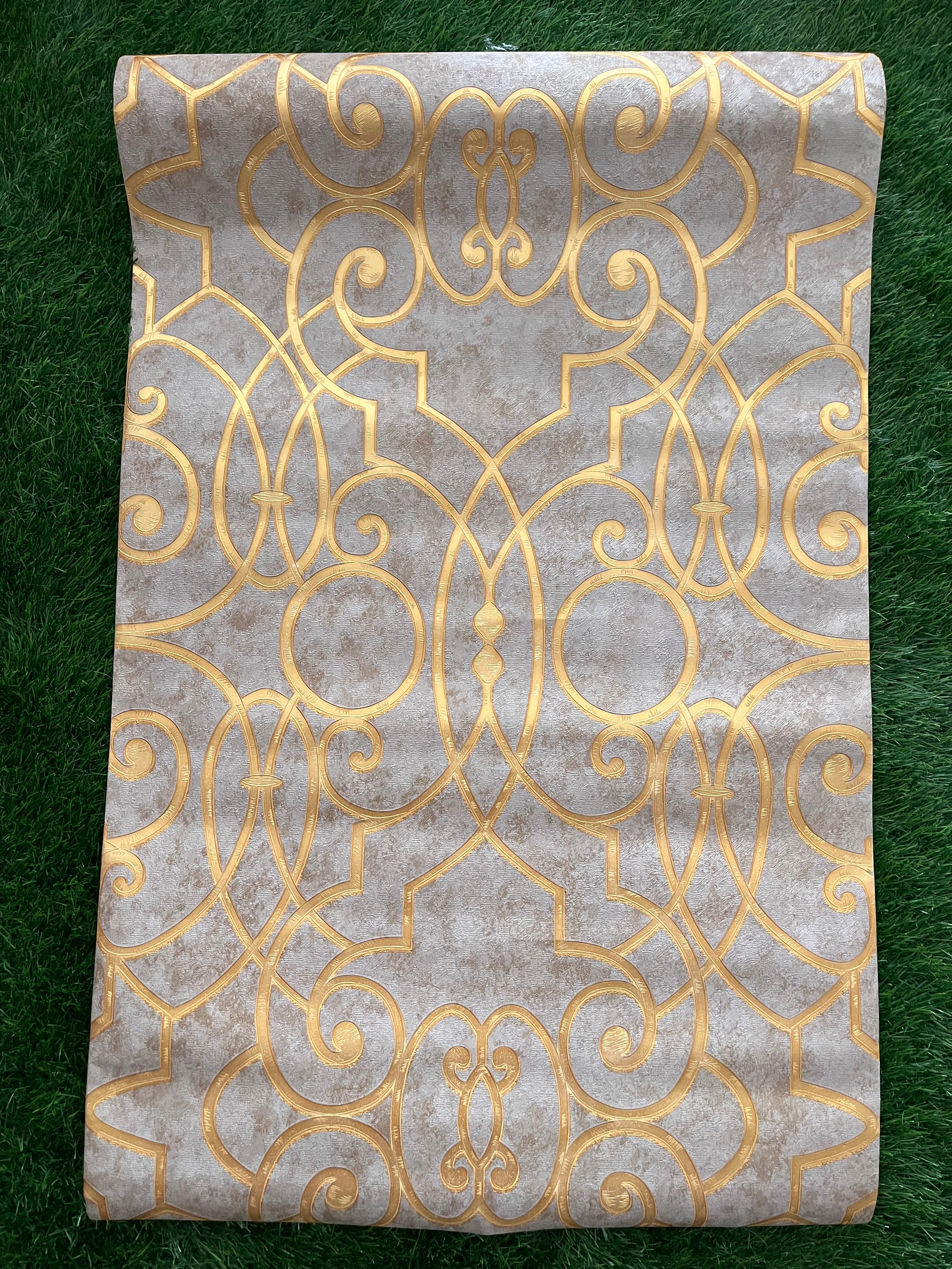 White Abstract  Design with Golden Pattern Design Not Self Adhesive 53 Cm X 1000 Cm for PVC Vinyl Coated for Wall Bedroom Living Room Latest Stylish for Home Decoration ( 57 Sqft Roll) (IN-13)