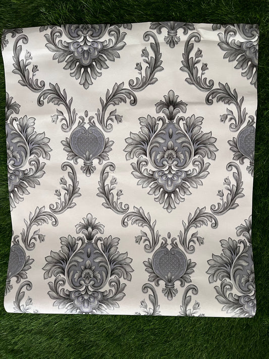 White Floral Design With Gray Leaf Pattern Design Not Self Adhesive 53 Cm X 1000 Cm for PVC Vinyl Coated for Wall Bedroom Living Room Latest Stylish for Home Decoration ( 57 Sqft Roll) (IN-17)