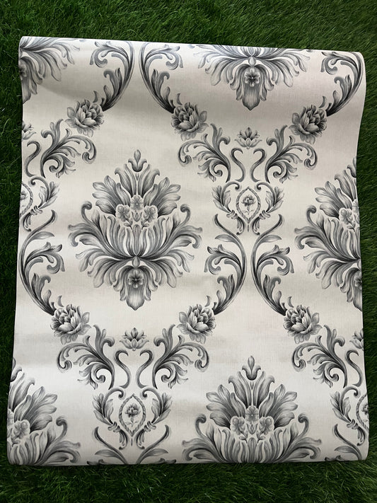 White Floral Design With Gray Leaf Pattern Design Not Self Adhesive 53 Cm X 1000 Cm for PVC Vinyl Coated for Wall Bedroom Living Room Latest Stylish for Home Decoration ( 57 Sqft Roll) (IN-19)
