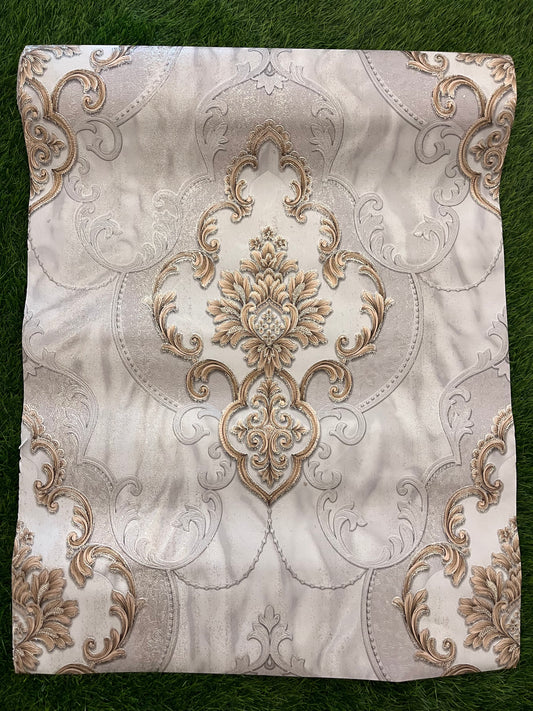Golden FLoral  Pattern Design Not Self Adhesive 53 Cm X 1000 Cm for PVC Vinyl Coated for Wall Bedroom Living Room Latest Stylish for Home Decoration ( 57 Sqft Roll) (IN-22)