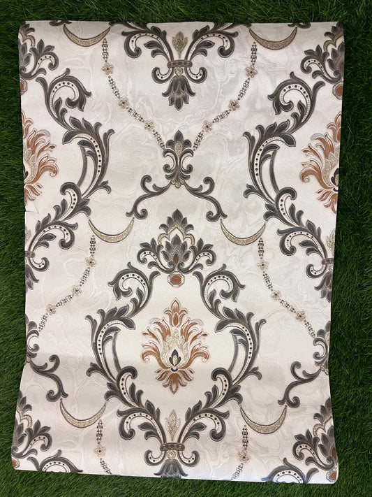 White Floral Design With Brown Pattern Design Not Self Adhesive 53 Cm X 1000 Cm for PVC Vinyl Coated for Wall Bedroom Living Room Latest Stylish for Home Decoration ( 57 Sqft Roll) (IN-23)