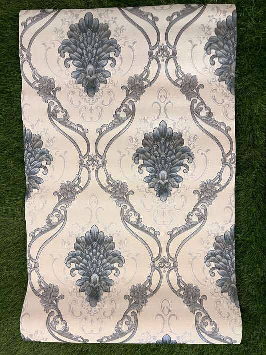 White Floral  Pattern With Blue Design Not Self Adhesive 53 Cm X 1000 Cm for PVC Vinyl Coated for Wall Bedroom Living Room Latest Stylish for Home Decoration ( 57 Sqft Roll) (IN-24)