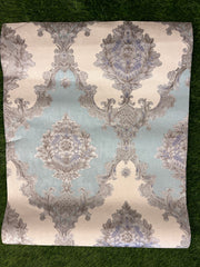 Gray & Sky Blue Floral  Pattern Design Not Self Adhesive 53 Cm X 1000 Cm for PVC Vinyl Coated for Wall Bedroom Living Room Latest Stylish for Home Decoration ( 57 Sqft Roll) (IN-25)