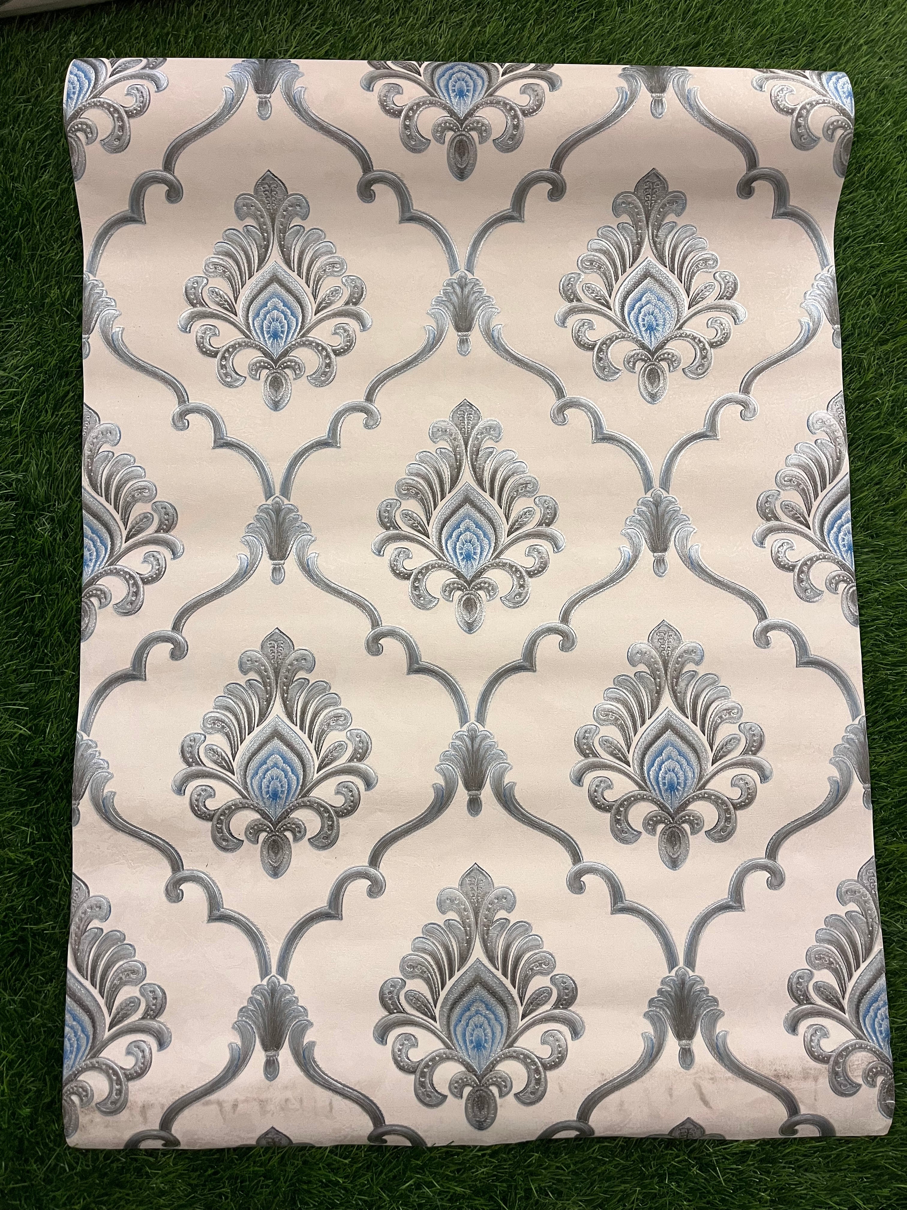 Gray & Blue Floral Pattern Design Not Self Adhesive 53 Cm X 1000 Cm for PVC Vinyl Coated for Wall Bedroom Living Room Latest Stylish for Home Decoration ( 57 Sqft Roll) (IN-26)