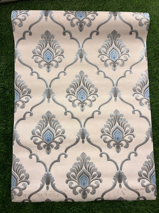 Gray & Blue Floral Pattern Design Not Self Adhesive 53 Cm X 1000 Cm for PVC Vinyl Coated for Wall Bedroom Living Room Latest Stylish for Home Decoration ( 57 Sqft Roll) (IN-26)