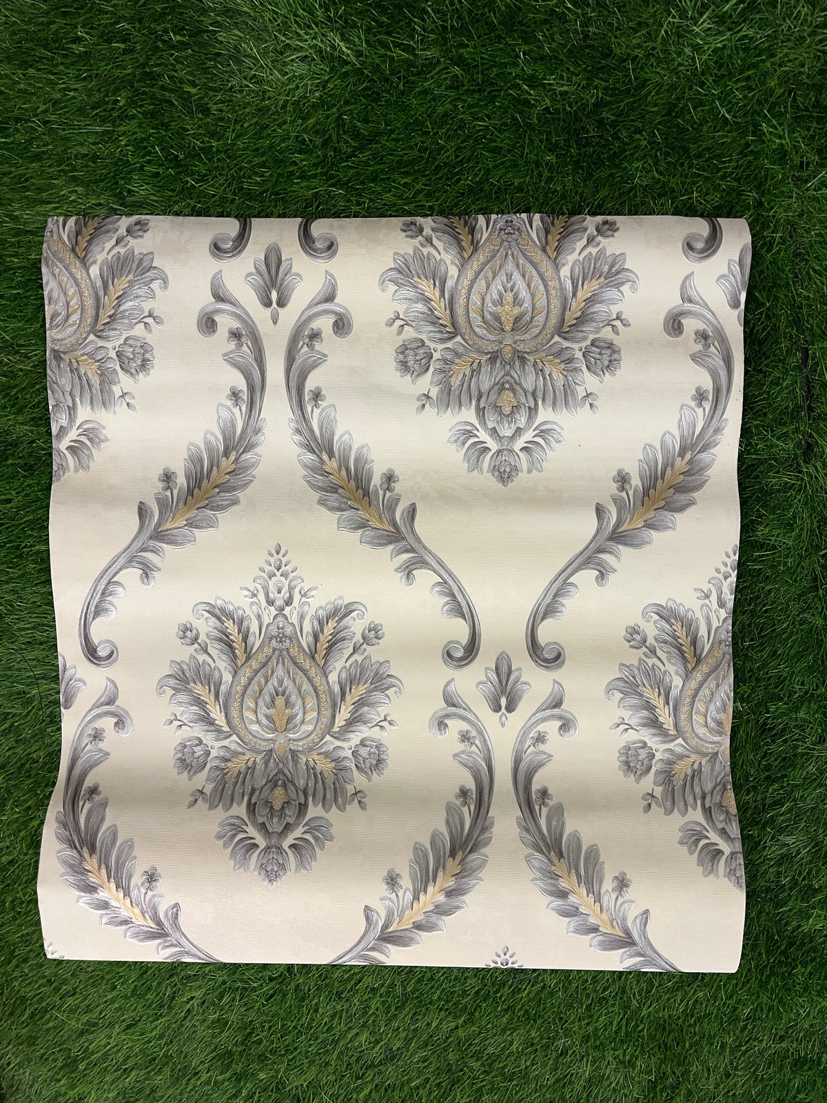 White Floral Design With Gray & Brown Pattern Design Not Self Adhesive 53 Cm X 1000 Cm for PVC Vinyl Coated for Wall Bedroom Living Room Latest Stylish for Home Decoration ( 57 Sqft Roll) (IN-27)