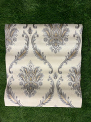 White Floral Design With Gray & Brown Pattern Design Not Self Adhesive 53 Cm X 1000 Cm for PVC Vinyl Coated for Wall Bedroom Living Room Latest Stylish for Home Decoration ( 57 Sqft Roll) (IN-27)