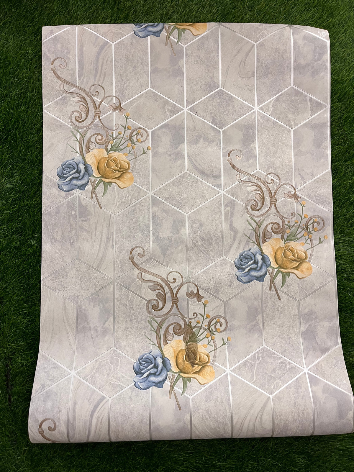 Blue & Orange Floral   Pattern Design Not Self Adhesive 53 Cm X 1000 Cm for PVC Vinyl Coated for Wall Bedroom Living Room Latest Stylish for Home Decoration ( 57 Sqft Roll) (IN-28)