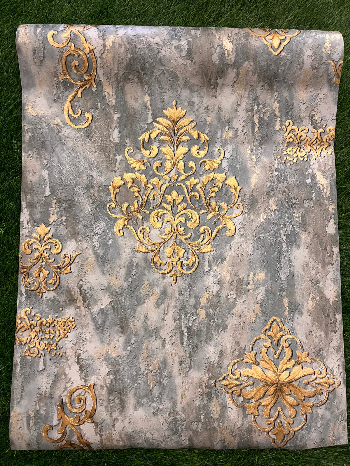 Gray Floral Design With Golden Flowers  Pattern Design Not Self Adhesive 53 Cm X 1000 Cm for PVC Vinyl Coated for Wall Bedroom Living Room Latest Stylish for Home Decoration ( 57 Sqft Roll) (IN-30)
