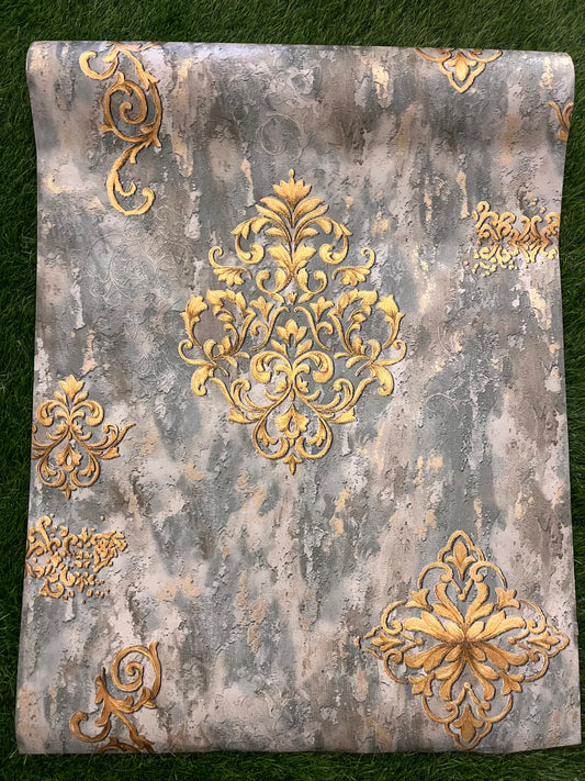 Gray Floral Design With Golden Flowers  Pattern Design Not Self Adhesive 53 Cm X 1000 Cm for PVC Vinyl Coated for Wall Bedroom Living Room Latest Stylish for Home Decoration ( 57 Sqft Roll) (IN-30)
