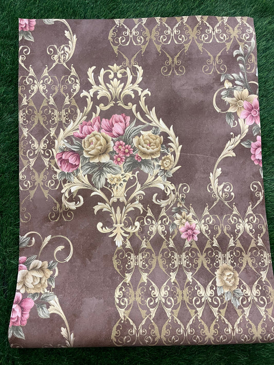 Brown Floral   Pattern Design Not Self Adhesive 53 Cm X 1000 Cm for PVC Vinyl Coated for Wall Bedroom Living Room Latest Stylish for Home Decoration ( 57 Sqft Roll) (IN-31)