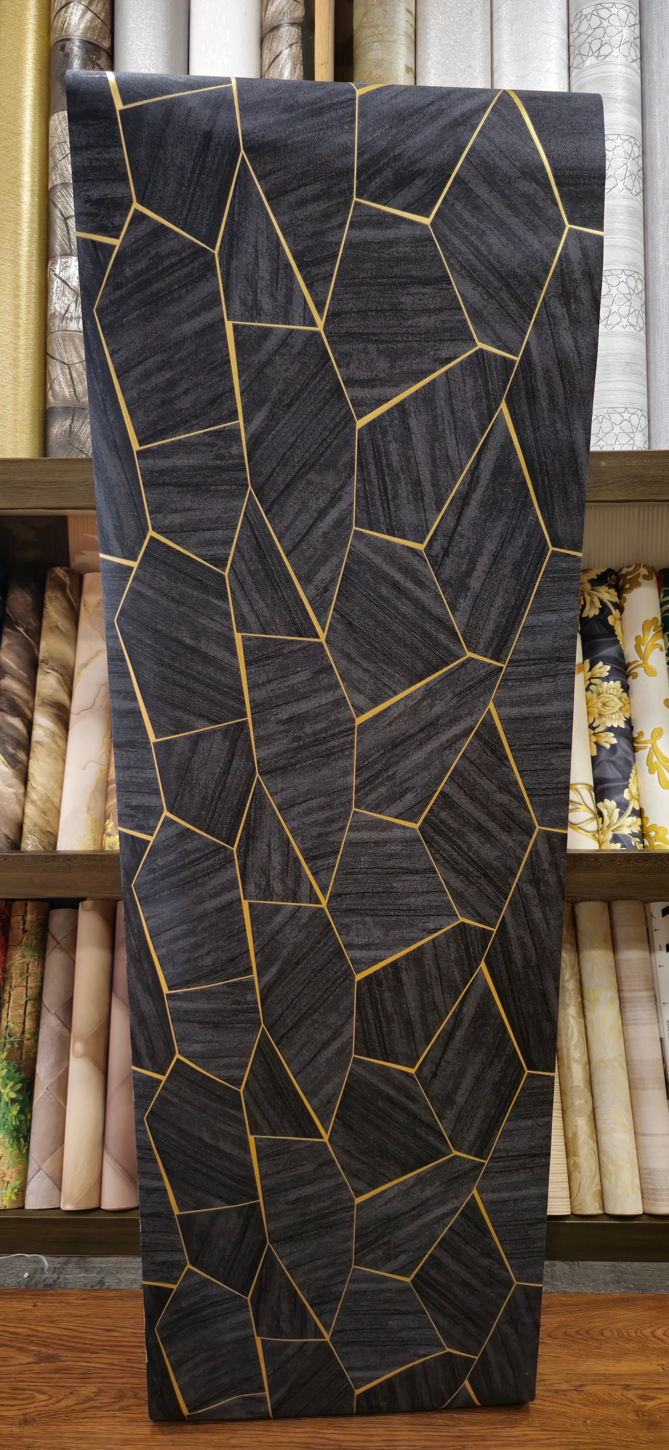 Black Marble Design with 3D Golden Design Not Self Adhesive 53 Cm X 1000 Cm for PVC Vinyl Coated for Wall Bedroom Living Room Latest Stylish for Home Decoration ( 57 Sqft Roll) (IN-321)