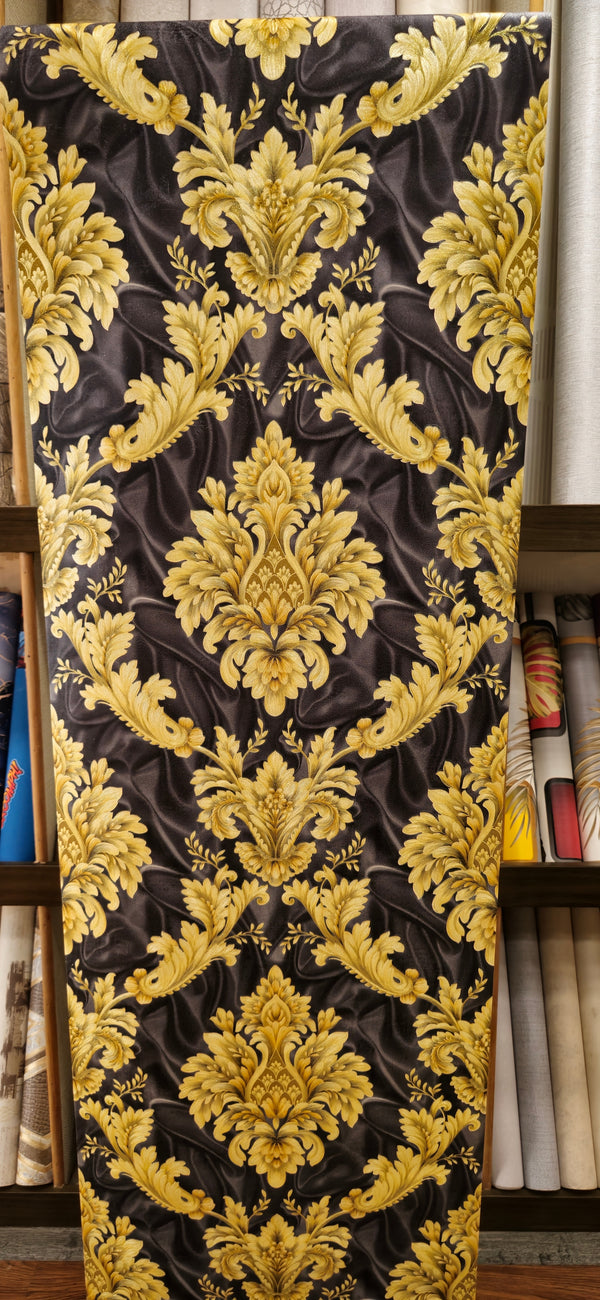 Black and Golden  3D  Design With Floral Design  Not Self Adhesive 53 Cm X 1000 Cm for PVC Vinyl Coated for Wall Bedroom Living Room Latest Stylish for Home Decoration ( 57 Sqft Roll) (IN-329)