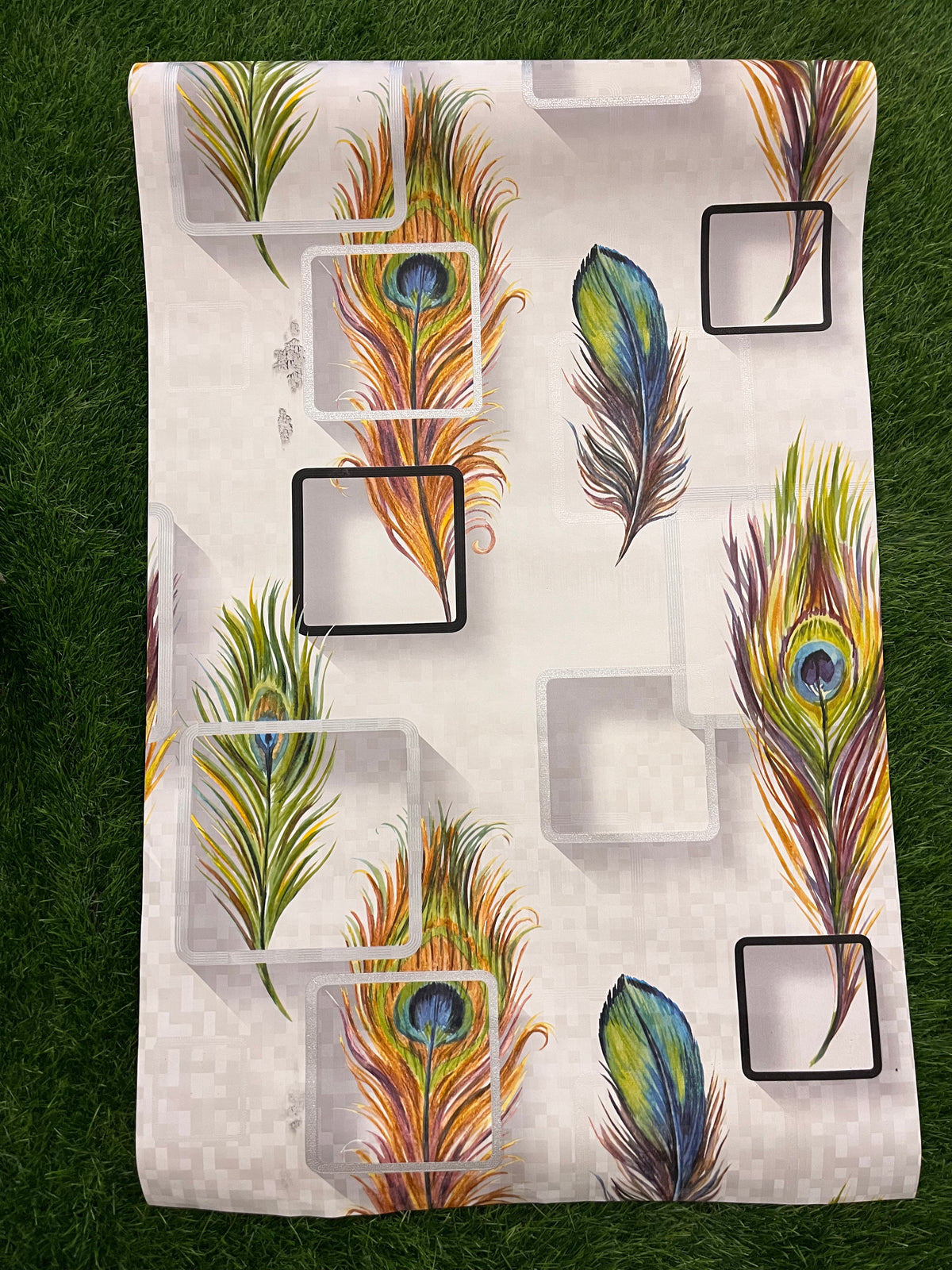 White abstract design with multicolor feather  Pattern Design Not Self Adhesive 53 Cm X 1000 Cm for PVC Vinyl Coated for Wall Bedroom Living Room Latest Stylish for Home Decoration ( 57 Sqft Roll) (IN-32)