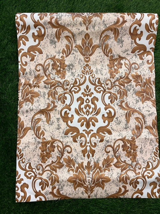 White & Brown Floral  Design Not Self Adhesive 53 Cm X 1000 Cm for PVC Vinyl Coated for Wall Bedroom Living Room Latest Stylish for Home Decoration ( 57 Sqft Roll) (IN-34)