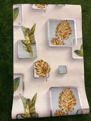 White Abstract With Green & Brown Leaf Pattern Design Not Self Adhesive 53 Cm X 1000 Cm for PVC Vinyl Coated for Wall Bedroom Living Room Latest Stylish for Home Decoration ( 57 Sqft Roll) (IN-35)