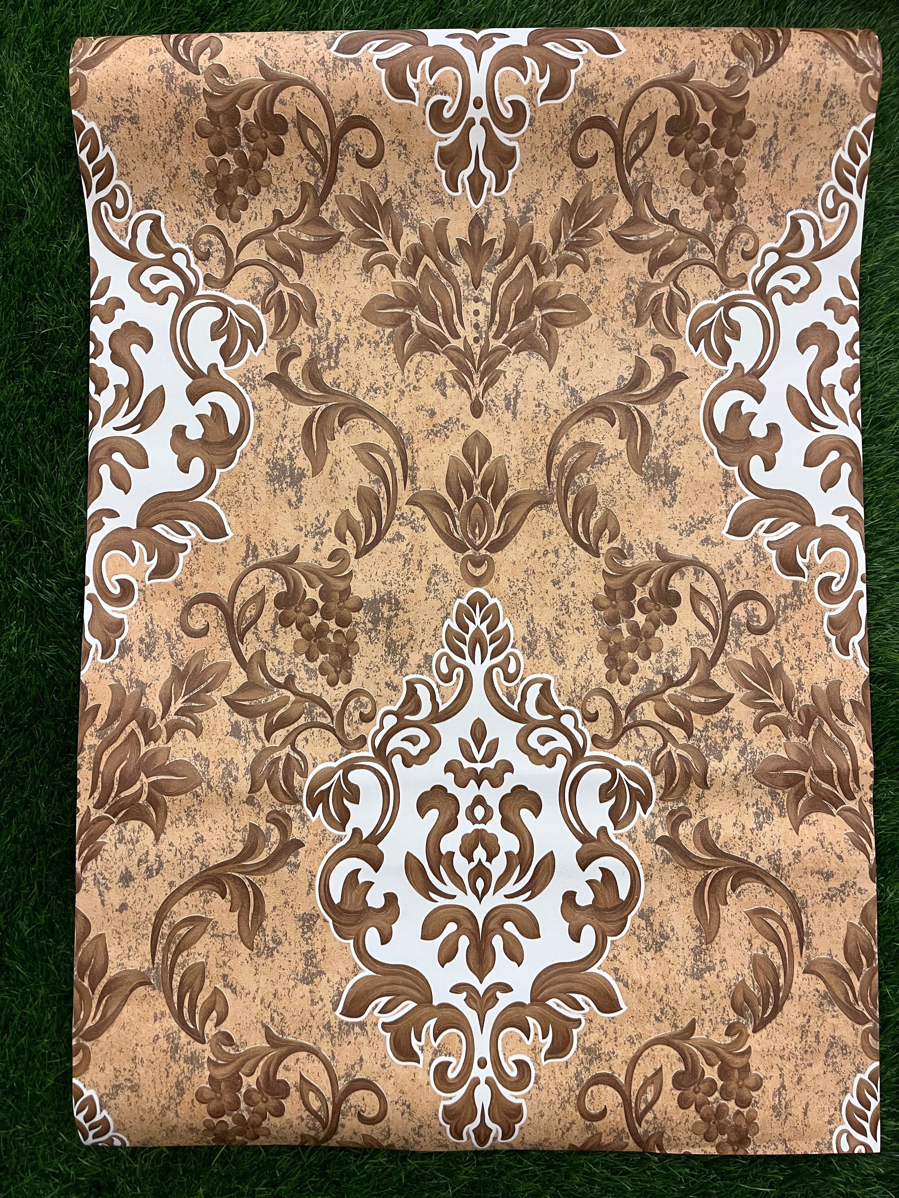 Brown & White Floral  Pattern Design Not Self Adhesive 53 Cm X 1000 Cm for PVC Vinyl Coated for Wall Bedroom Living Room Latest Stylish for Home Decoration ( 57 Sqft Roll) (IN-37)