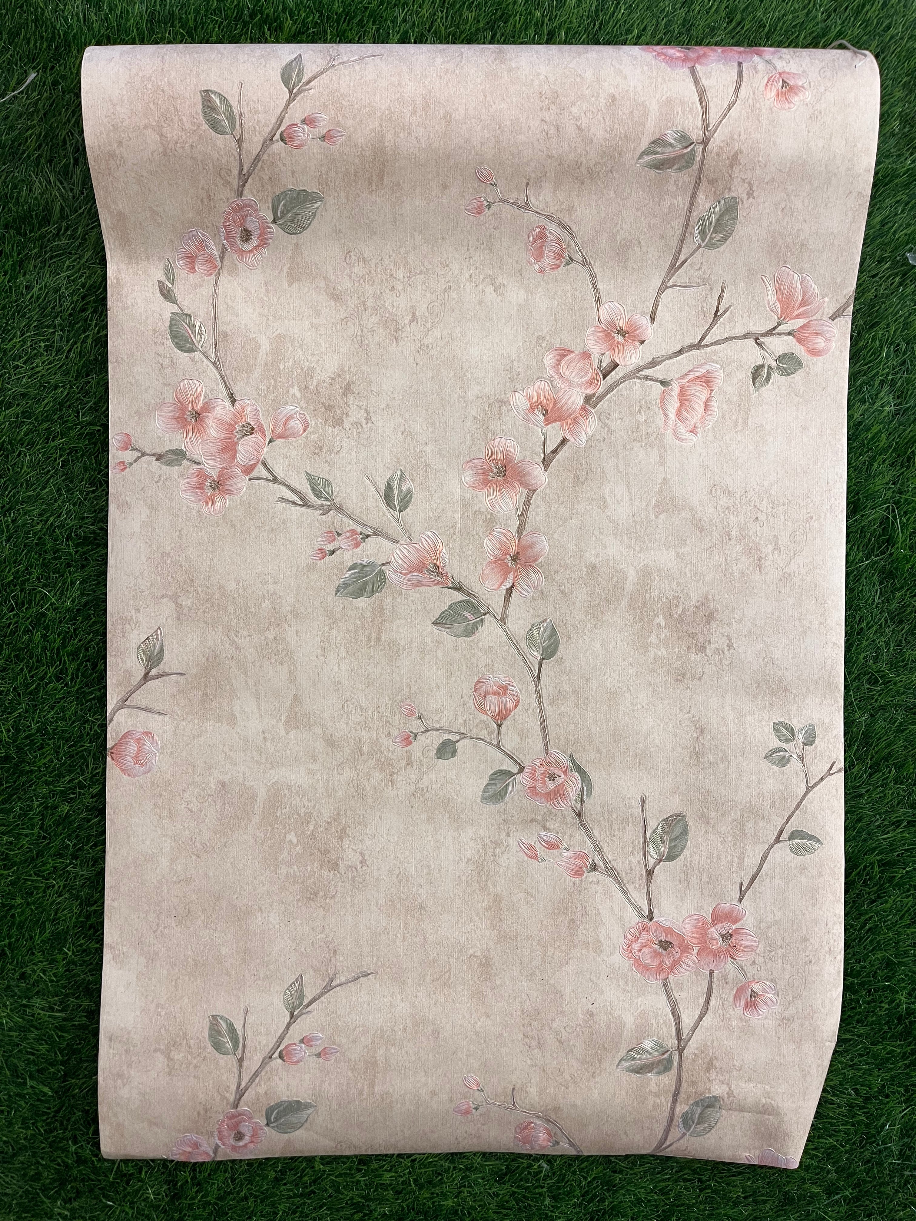 White Floral Design With  Pink Flowers  Pattern Design Not Self Adhesive 53 Cm X 1000 Cm for PVC Vinyl Coated for Wall Bedroom Living Room Latest Stylish for Home Decoration ( 57 Sqft Roll) (IN-38)