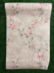 White Floral Design With  Pink Flowers  Pattern Design Not Self Adhesive 53 Cm X 1000 Cm for PVC Vinyl Coated for Wall Bedroom Living Room Latest Stylish for Home Decoration ( 57 Sqft Roll) (IN-38)
