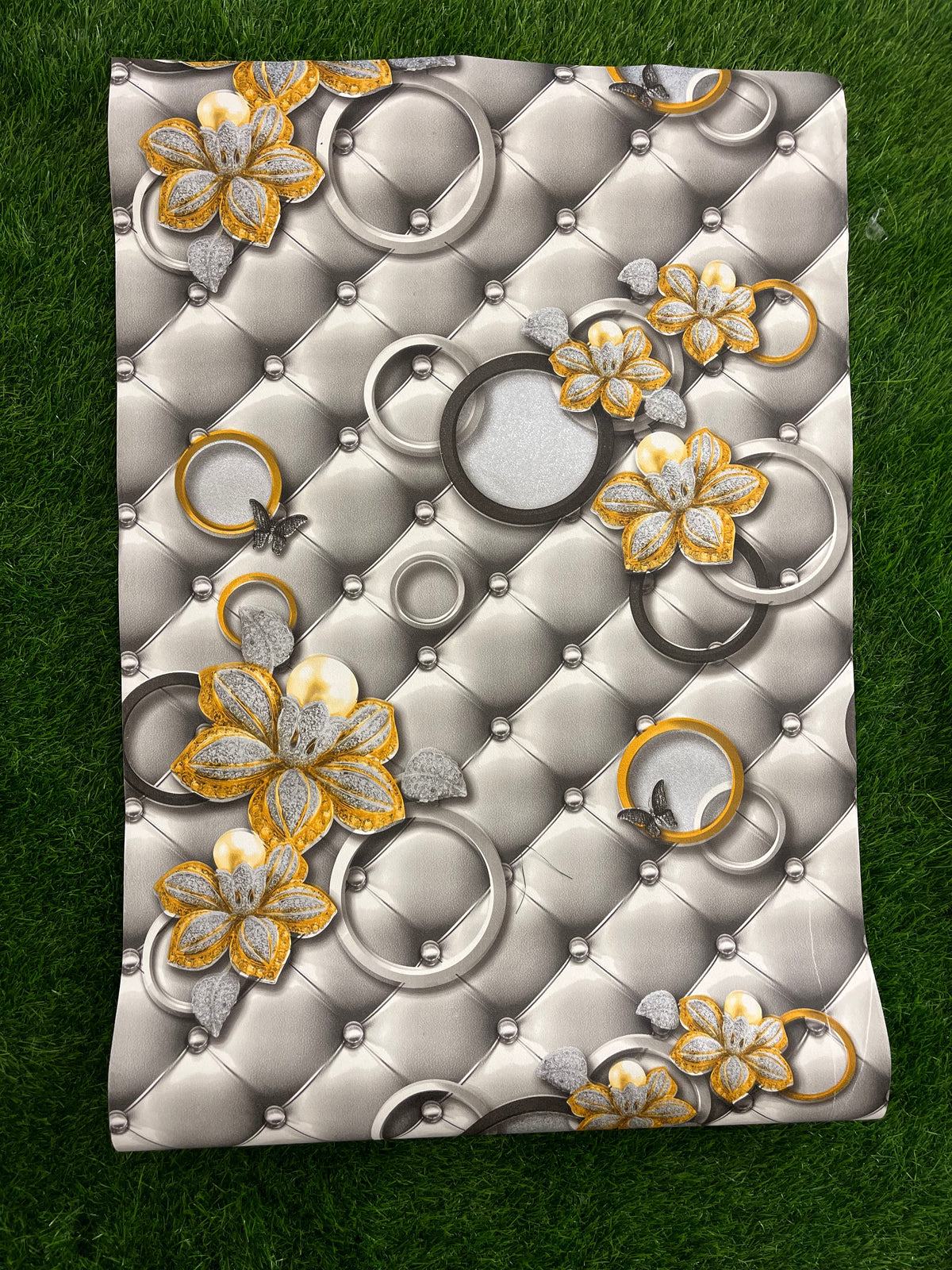 Gray & Golden Floral  Pattern Design Not Self Adhesive 53 Cm X 1000 Cm for PVC Vinyl Coated for Wall Bedroom Living Room Latest Stylish for Home Decoration ( 57 Sqft Roll) (IN-41)