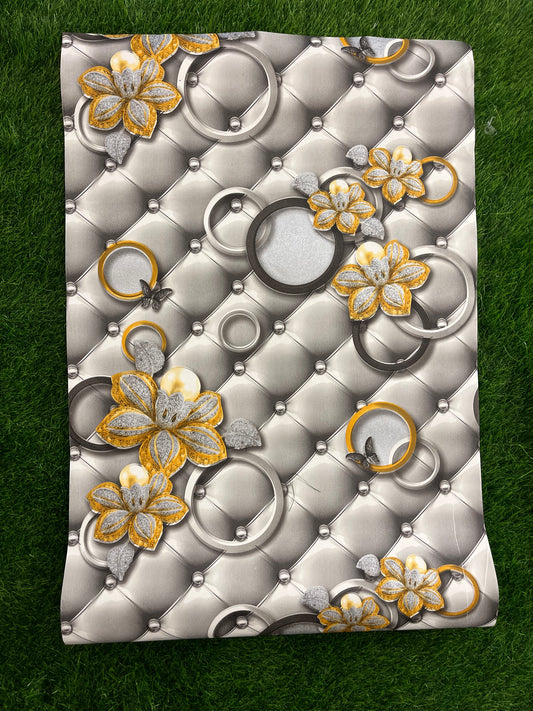 Gray & Golden Floral  Pattern Design Not Self Adhesive 53 Cm X 1000 Cm for PVC Vinyl Coated for Wall Bedroom Living Room Latest Stylish for Home Decoration ( 57 Sqft Roll) (IN-41)