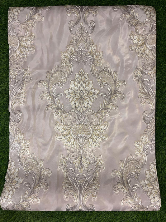 Silver Floral  Pattern Design Not Self Adhesive 53 Cm X 1000 Cm for PVC Vinyl Coated for Wall Bedroom Living Room Latest Stylish for Home Decoration ( 57 Sqft Roll) (IN-48)