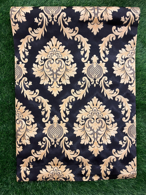 Black & Golden Floral  Pattern Design Not Self Adhesive 53 Cm X 1000 Cm for PVC Vinyl Coated for Wall Bedroom Living Room Latest Stylish for Home Decoration ( 57 Sqft Roll) (IN-50)