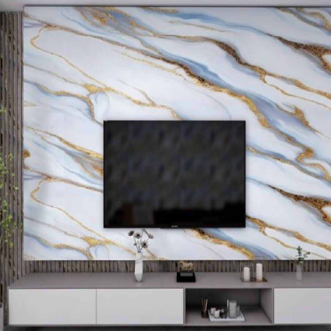 white UV Coated Real Marble Tile Designed wall Stickers, Self Adhesive And Washable Wall Stickers For Wall Decoration (60 CM x 60 CM) ( Set Of 05 )(MS-21)