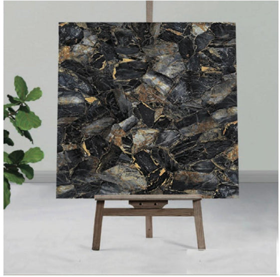 Black marble finished UV Coated Real Marble Tile Designed wall Stickers, Self Adhesive And Washable Wall Stickers For Wall Decoration (60 CM x 60 CM) ( Set Of 05)(MS-22)