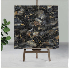 Black marble finished UV Coated Real Marble Tile Designed wall Stickers, Self Adhesive And Washable Wall Stickers For Wall Decoration (60 CM x 60 CM) ( Set Of 05)(MS-22)